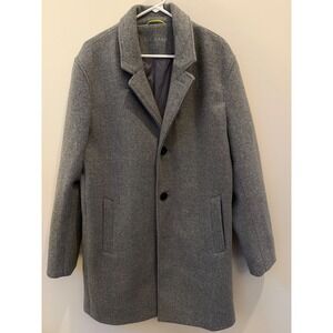 Cole Haan Grand.OS Men's Large Gray Wool Blend Car Coat Overcoat